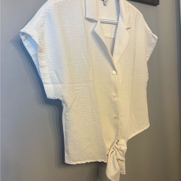 Reitmans White Cap Sleeve Tie Front Button Down Shirt XXS - Picture 2 of 10